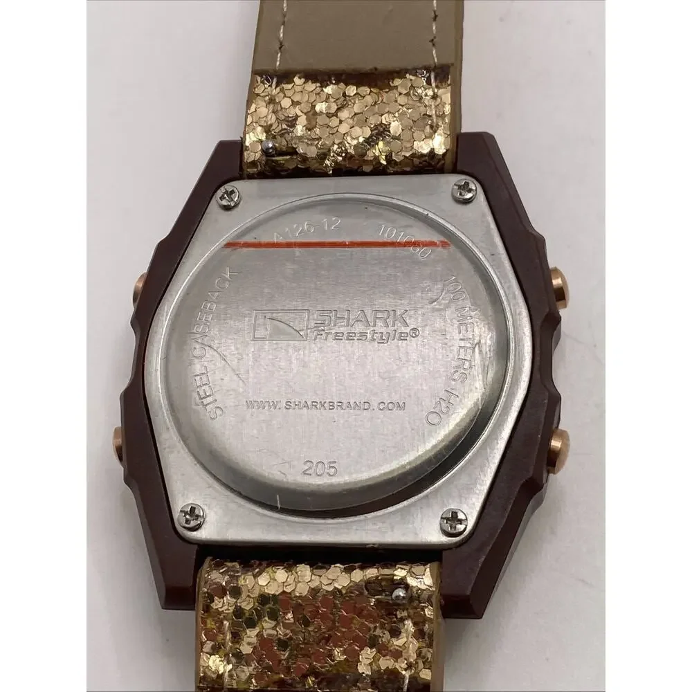 Freestyle Shark Rosegold Rhinestone Gold Leather Band Surfing Watch New Battery